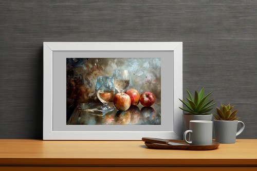 Vetro, Mele Natura Morta 5"x7" Stampa su Carta Opaca | Pittura Olio Realistica Arte - Foto 6 di 17