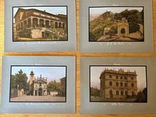 Set Of 4 Vintage Italian Lithograph Prints Of Varese Sacro Monte Italy