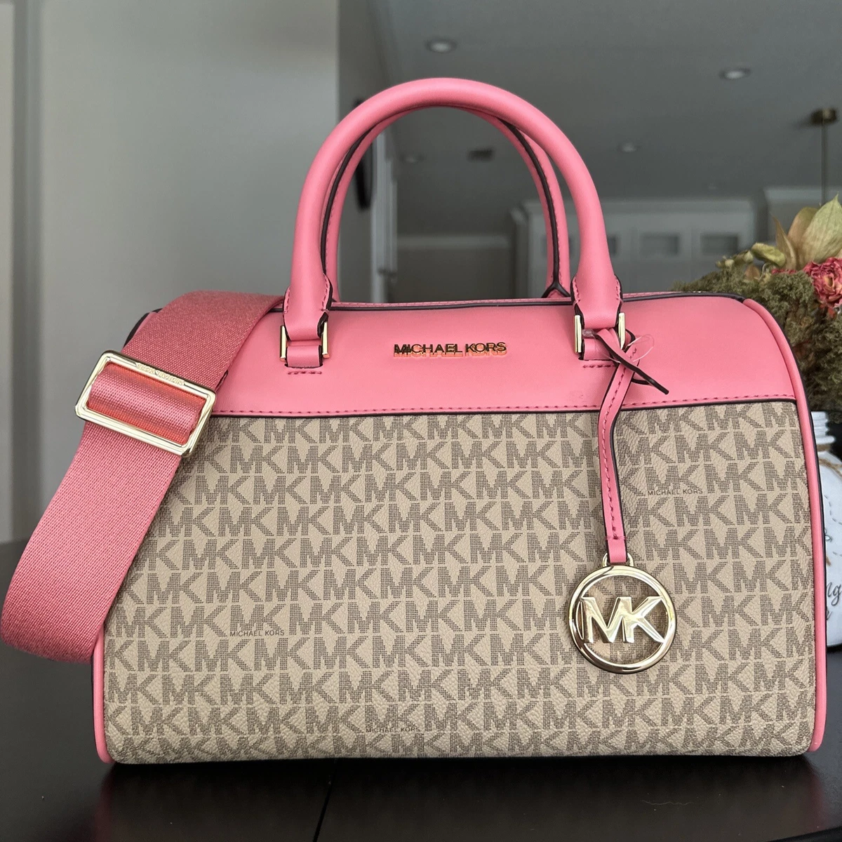 Michael Kors MK Jet Set Travel Medium Duffle Bag Satchel Tea Rose Pink Sand  MK