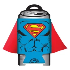 DC Comics Superman S Chest Logo With Red Cape Huggie Can Cooler, NEW UNUSED