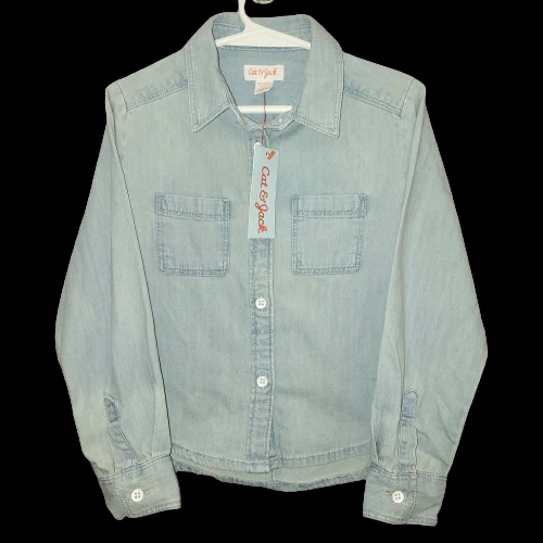 Cat & Jack Girls Size XS (4/5) Light Blue Button Up Collared Jean 