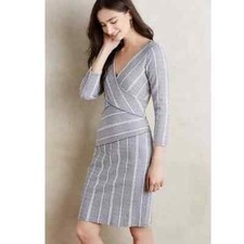 Anthropologie Maeve Wrapped Stripe Column Navy/White Sheath Dress