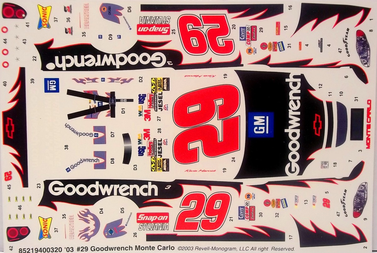 NASCAR DECAL #29 GOODWRENCH 2003 MONTE CARLO KEVIN HARVICK REVELL