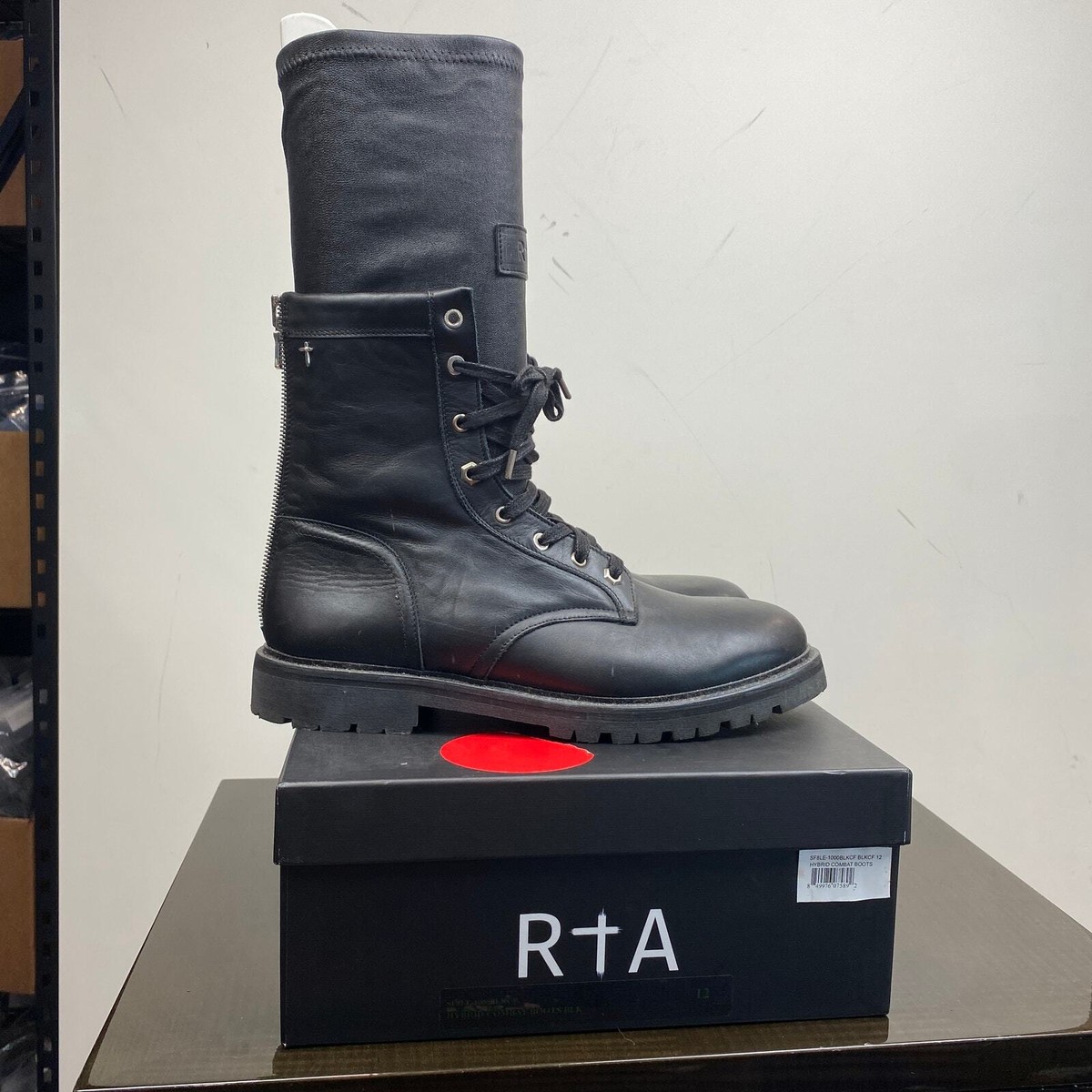 $1090 RTA Calf Leather Hybrid Combat Boots Men display picture 1
