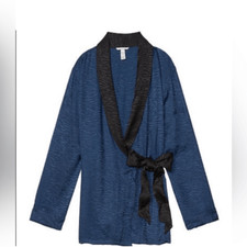 Victoria's Sectret Womens Black/Blue Zebra Satin Kimono M/L