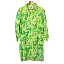 Lilly Pulitzer Vintage Green Yellow Floral Butterfly Button Down Shirt Dress M