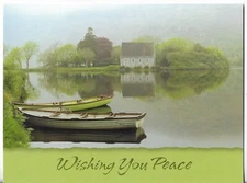 NEW LEANIN' TREE Sympathy Card apx 5.5x7 Wishing You Peace-Lake Boats Trees