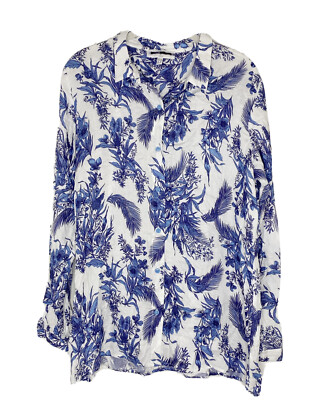 Womens Maternity ENVIE DE FRAISE Blue Floral Shirt Button Blouse France Sz 8 L5