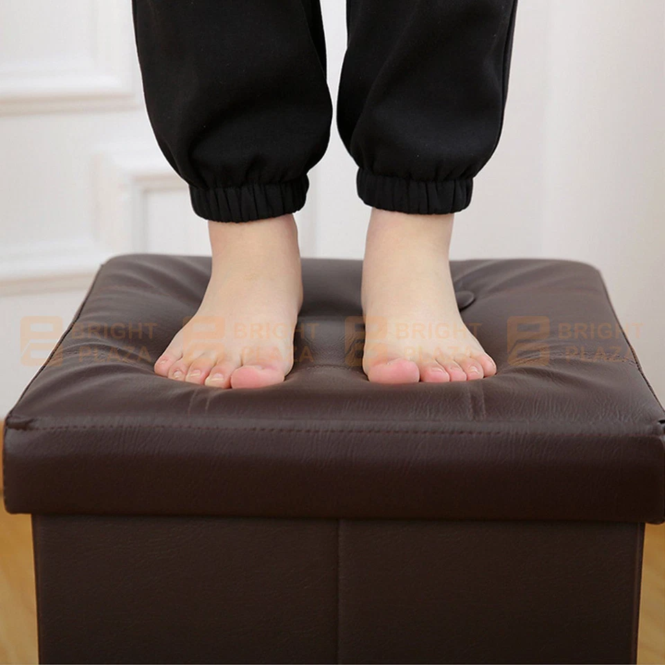Folding Ottoman Storage Cube Footstool Stool Box Pouf Seat Bench PU Faux Leather - image 4 of 4