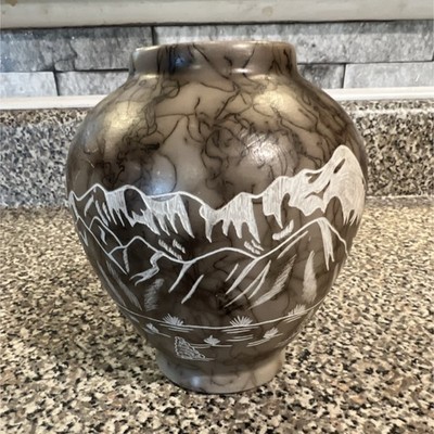 Ernest John Navajo Handmade Pottery Vase Mountain Eagle Design Native American