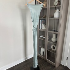 Reformation Anaiis Silk Maxi Dress NEW Aquamarine Open Back High Neck Size 4
