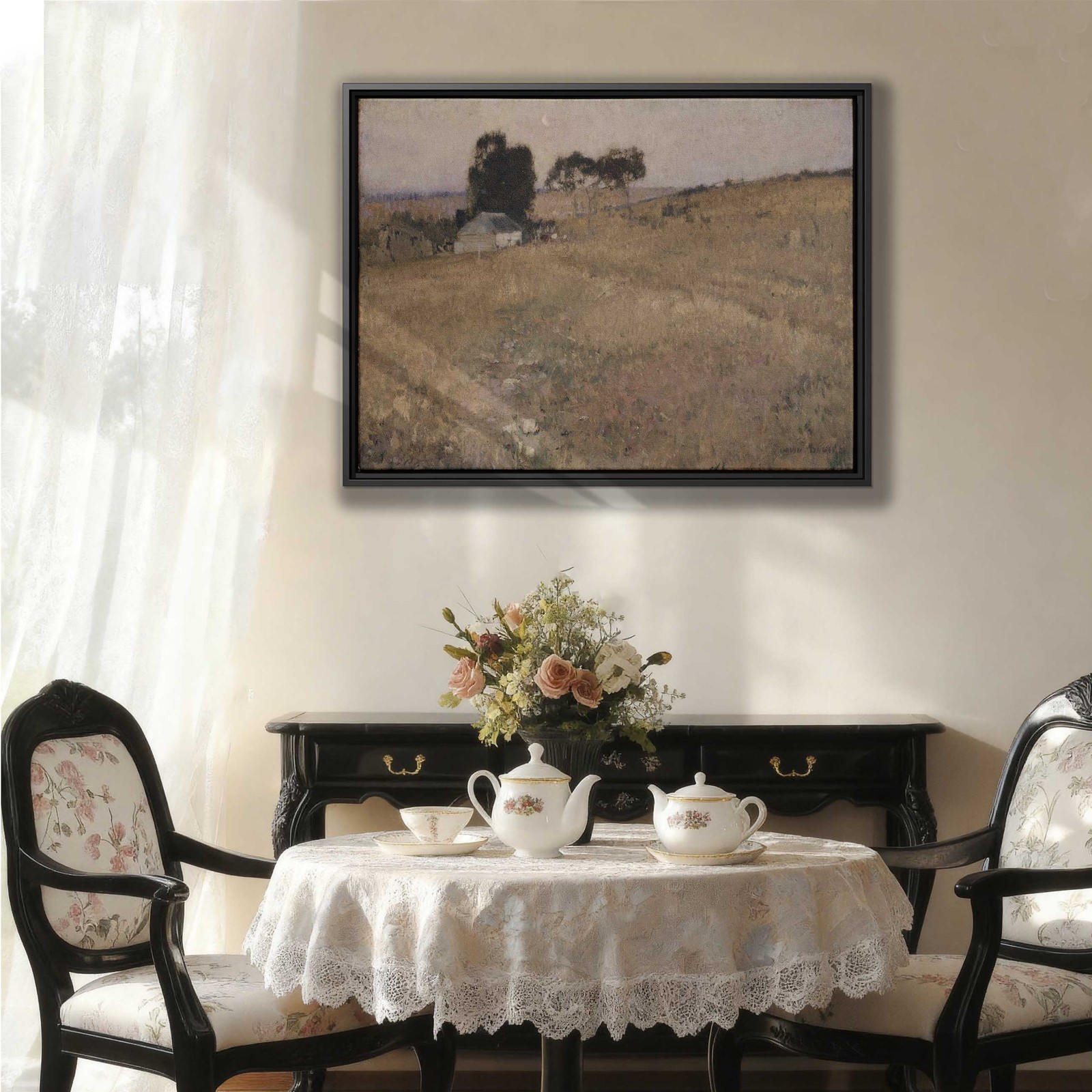 Vintage Farmhouse Canvas Print Oil Painting Rural Landscape Wall Art Decor