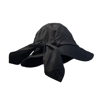 BETMAR NEW YORK BLACK COTTON BUCKET HAT, BACK TIE, GROMMETS, LOGO, PACKABLE, OS