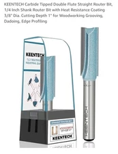 KEENTECH Carbide Tipped Double Flute Router Straight Bit 1/4"x3/8"x1"HeatCoating