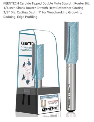 KEENTECH Carbide Tipped Double Flute Router Straight Bit 1/4''x3/8''x1''HeatCoating