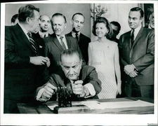 1968 Photo Pres Lyndon B Johnson Signs Fire Research & Safety Act Politics 8X10