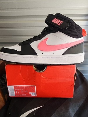 Nike Court Borough Mid 2 (GS) Kids Sneakers Black/White/Pink 7Y CD7782-005
