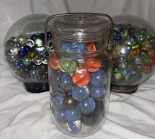 Lot Bundle Vintage Glass Marbles With Displays Collectors Katseye Solid Shooters