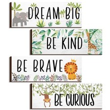 Yookeer 4 Pieces Woodland Nursery Decor Safari wall art Be kind brave curious...