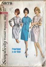 SIMPLICITY Printed Pattern 5878 MISSES' SIZE 14 DRESSES SEWING PATTERN 1965 CUT
