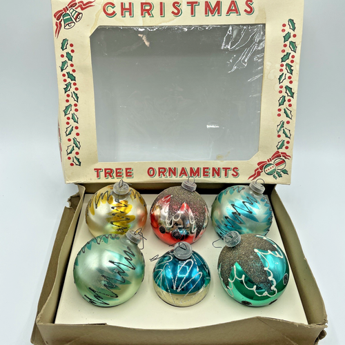 6 - Vintage West Germany Christmas Ornaments Mercury Mica Snow Blown Glass