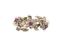 Romantic 9ct Yellow & White Gold Ruby and Diamond Flower Ring – Size P