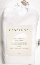 Casaluna Queen Size Linen Blend Flat Sheet - White Fresh White