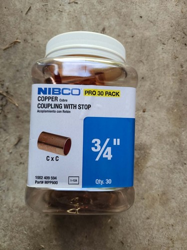 LOT of 2--30 PCS NIBCO 3/4" C X C Copper Coupling Rolled Stop Lead Free Pro Pack
