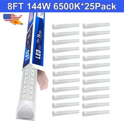 8-Ft LED Light Fixture 25 Pack 144W 6500K T8 Linkable Commercial Shop Led Lights