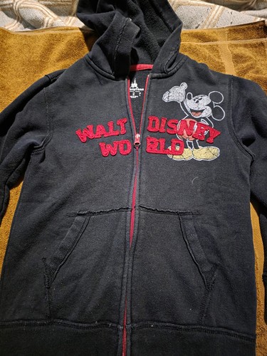Disney Parks Kids Full Zip Fleece Hoodie Black M Mickey Mouse Donald Goofy Pluto
