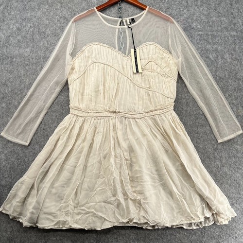 Topshop Beige Lace Floral Long Sleeve Dress 12 NEW