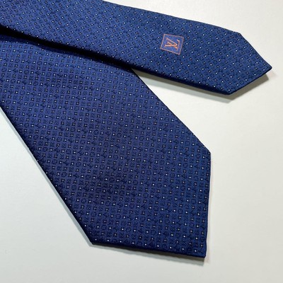 Louis Vuitton LV Krawatte Seide 100% Monogram Dot 5 Blau Made in Italy 616