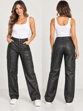 Madden Girl Pu Wideleg Cargo Pants Size 1 Black Faux Leather