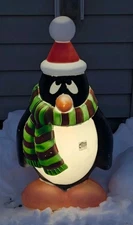 Vintage Chilly Willy Penguin Blow Mold General Foam Green And Red Scarf 28" Tall