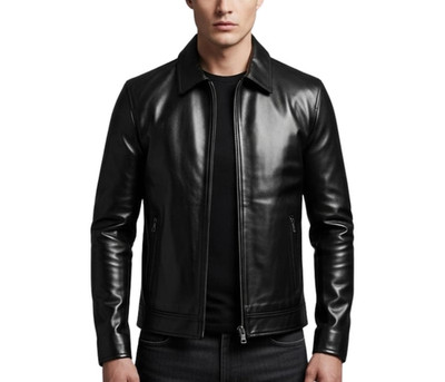 Leather Jacket Men's Classic Biker Motorcycle Bomber Men Racer Soft Zip Black 28