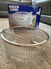 Queen Anne Silver Plated bowl,Queen Anne Glass Salad Bowl, Vintage serving Bowl