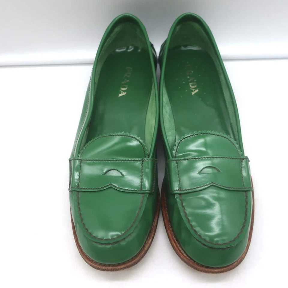 Mocasines Prada Penny de cuero pulido verde talla 38 Foto 3 de 4