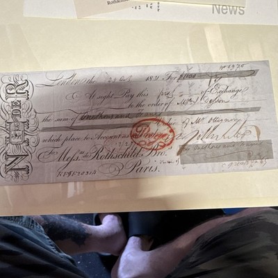 1831 London Handwritten Bill of Exchange - Nathan Rothchild endorsed check beaut