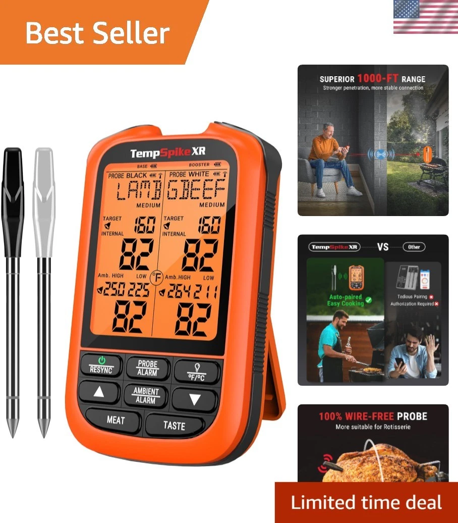 Elegant Wireless Digital Meat Thermometer - 1000FT Range Ideal Gift for Grilling
