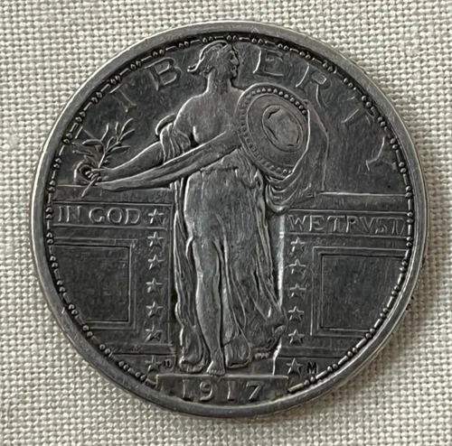 1917-D Type 1 Standing Liberty Silver Quarter - No Stars Below Eagle - Denver