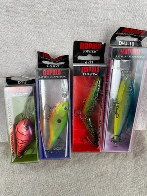Lot of 4 RAPALA Fishing Lures: DT-8, GSR-7, J-11, DHJ-10 ~ SEALED BOXES