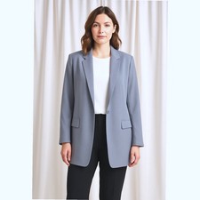 H M Blue Blazer 12 Long Sleeve Open Front Career Academia Preppy Office 72-10