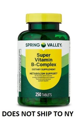 Spring Valley Super B-Complex 250 Tablets   Dietary Supplement, Free Shipping