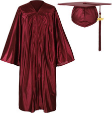 Unisex Shiny Graduation Gown and Cap Set with Tassel for Middle High School Bach