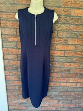 NWT DKNY Navy Blue Sheath Dress Size 4 Sleeveless Front Zipper Accent Back Zip