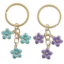 2 Pcs Cute Flower Keychain Set, Purple Blue
