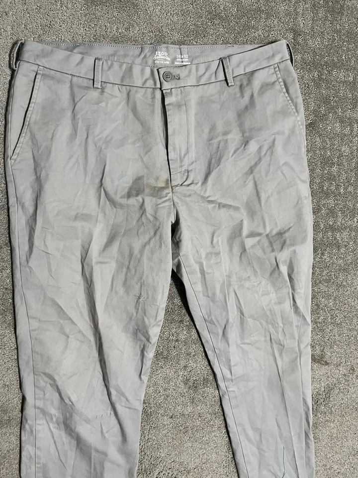 Izod Saltwater Mens Pants 36x32 Gray Straight Leg Canvas Flat Front Chino - Image 2 of 4