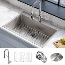 Kraus KCA-1102 Stark 33" Drop In or Undermount Single Basin - Stainless Steel