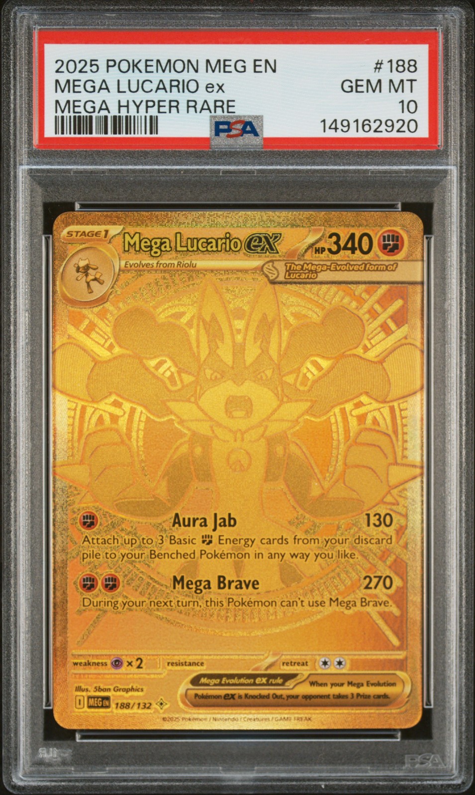 2025 POKEMON MEG EN-MEGA EVOLUTION MEGA HYPER RARE #188 MEGA LUCARIO EX PSA 10