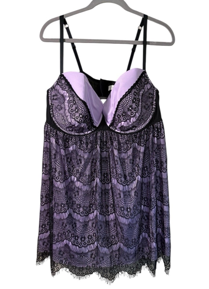 Cacique Lace Lingerie Black Purple Babydoll Sleepwear Plus Size 26